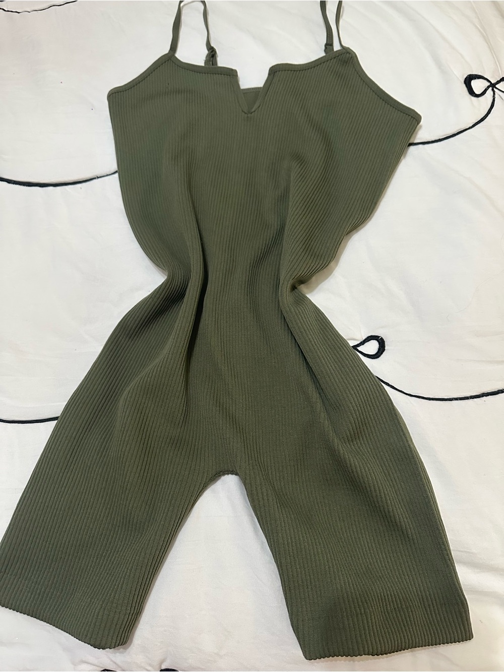 Ribbed Olive Green Spaghetti-Strap romper - Picture 1 of 1